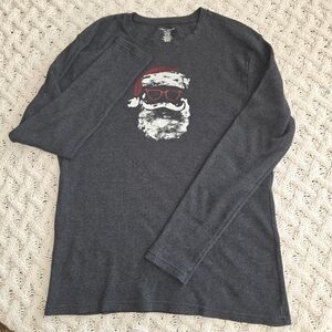 Lucky Brand Men's Long Sleeve Thermal Waffle Knit Santa Gray Sleep Shirt Large